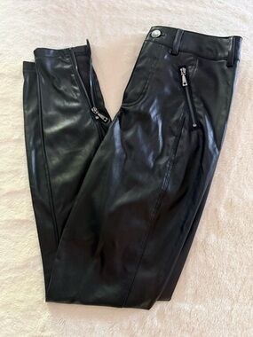 Faux Leather Black Zip Pants